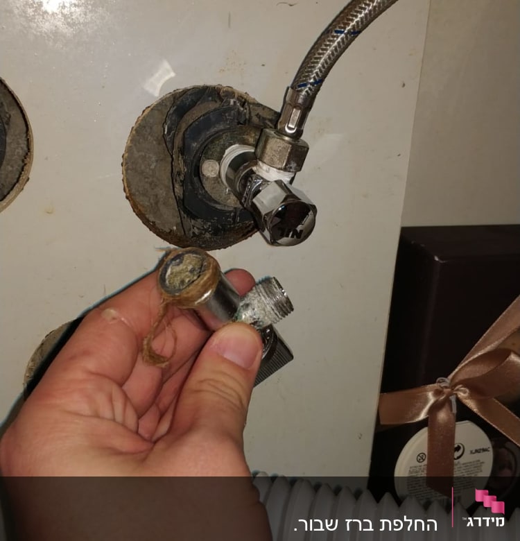 יד מחזיקה חלק צנרת מתכת עם חוטים